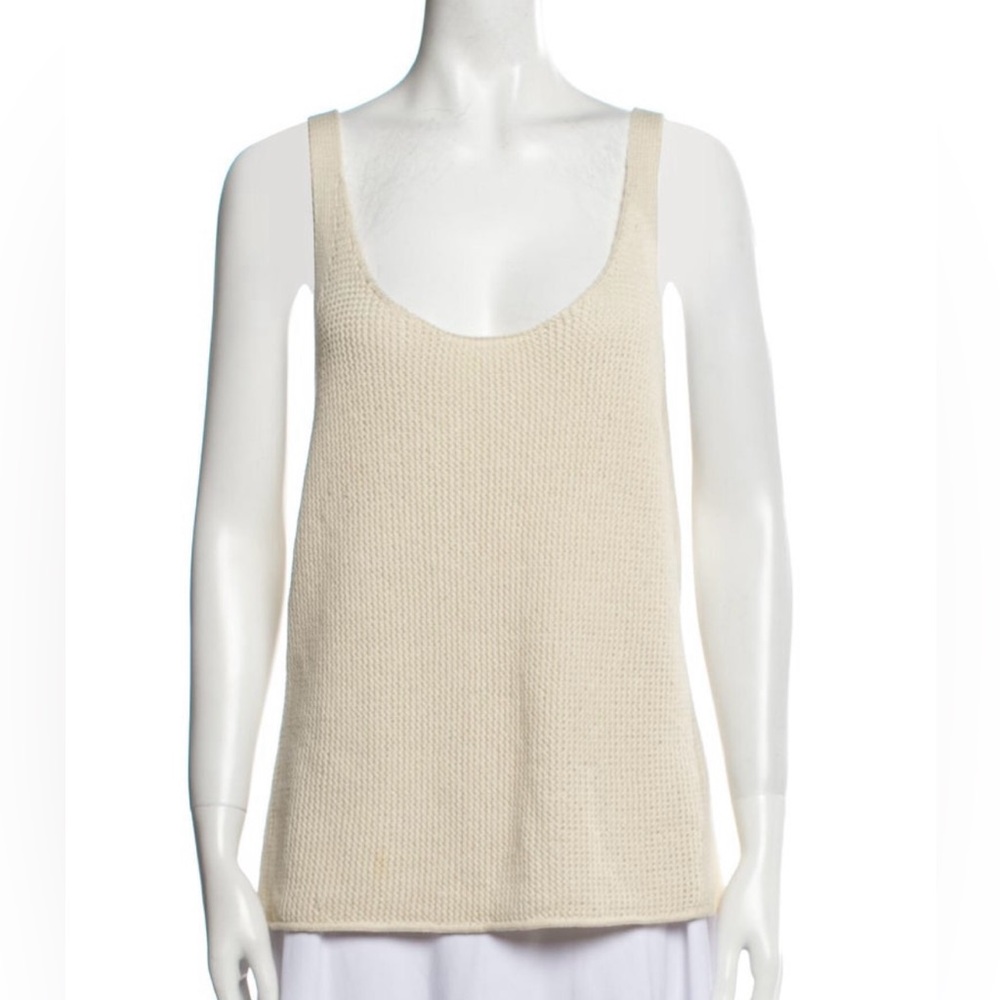 VINCE | Cream Cotton Knit Scoop Neck Sleeveless Top